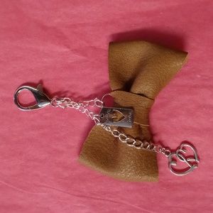 Hand Crafted Leather Bow with Heart Charms Mini Bag Charm